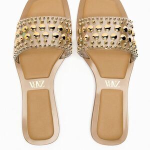 ZARA clear slides gold studs sandals 39 fit like size 8.5